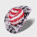 White cowboy straw hat with hand-painted US flag graffiti and vintage wide brim - White Red Black Splash