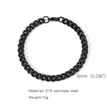 6mm black 316 stainless steel Cuban link bracelet for men and women with lobster clasp - 6mm / 18cm / Black