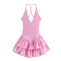 Pink balletcore backless mini dress with V-neck and ruffled hem in cherry blossom shade - Pink