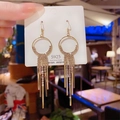 Elegant geometric gold tassel earrings with S925 silver needles and sparkling crystals - Gold Thin Ring Long Tassel Earrings (E0062金)