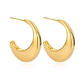 Macro detail of polished gold-finished crescent stud earrings with reflective mirror surface - Minimalist Crescent Style (C189)