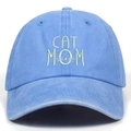 Casquette de baseball en coton bleu clair délavé avec broderie CAT Mom et motif chat - Taille Unique(Réglable) / Bleu