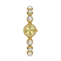 Elegant gold women's watch featuring a round dial and pearl chain bracelet band - Champagne Gold Dial