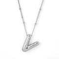Polished silver finish stainless steel letter V necklace with glossy balloon pendant style - Silver - V