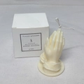 Creamy white praying hands soy wax scented candle with a white gift box packaging - White