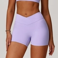 Hellviolette Yoga-Shorts mit hoher Taille und modischem Überkreuz-V-Bund-Design - Flieder