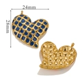 Blue plaid enamel heart-shaped pendant with 24mm by 28mm size measurement detail - Grid-Dark Blue