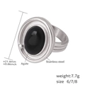 Anello in acciaio inossidabile con agata nera ovale e fascia d'argento a tre strati - US 6 / Color Acciaio