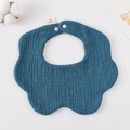 Navy blue petal-shaped baby bib in soft gauze cotton with snap button and cotton decor - Gauze Flower Scarf - Peacock Blue