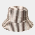 Detailed macro view of striped bucket hat featuring delicate rhinestone embellishments - One Size / Khaki