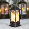 Vintage Christmas lantern with angel print and warm LED candle for festive decor - Small Bronze Angel