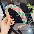 Detailed view of colorful rhinestone headband with red and green checkered crystal patterns - 2.5cm Checker Rhinestone Padded Headband [Green Colorful]