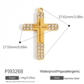 18K gold plated stainless steel cross pendant with crystals measuring 27.61x17.55mm - Gold Stainless Steel Double Row Rhinestone Cross Pendant (PJ93268)