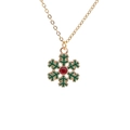 Conjunto de collar navideño dorado con colgante de copo de nieve esmaltado verde y gema - Collar de Copo de Nieve de Navidad