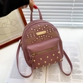 Pink purple faux leather mini backpack with gold studs and rhinestone accents for women - Dusty Pink