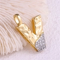 Gold-plated letter V pendant with micro-paved zircons and hammered metal texture - Pendant Only / Letter: V