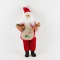Standing 45cm Santa Claus figurine wearing beige apron and holding gift box and utensils - Style 23 Striped Lining Apron Holding Spoon & Fork 45cm