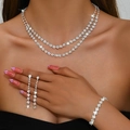 Luxurious silver bridal jewelry set with sparkling rhinestones for wedding and evening galas - 619+799 Silver Necklace Earrings Bracelet Set