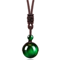 Natural 16mm green tiger eye stone pendant necklace with brown braided cord - Green Tiger Eye