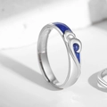 Adjustable 925 sterling silver couple ring with a deep blue starry enamel heart inlay - Adjustable Open / Flying Over Cloud Sea Couple Ring Male