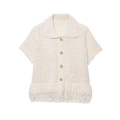 Cardigan in maglia a uncinetto a maniche corte con frange e colletto color albicocca - S / Tops