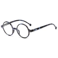 Retro round glasses frame featuring dark blue and purple tortoiseshell texture pattern - Blue Tortoise Frame C8