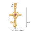 Gold stethoscope cross pendant with pink heart gemstone, size 24x16mm jewelry detail - Gold Cross Stethoscope Pink Gem