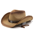 Dettaglio cappello cowboy in paglia intrecciata con fascia in cuoio e borchie - M(56-58cm) / Caffè Cachi