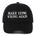 Casquette de baseball en coton lavé noir avec broderie blanche Make Lying Wrong Again - Noir