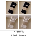 4-pack ruffle trim ribbed mid-calf socks in black and cream white knit colors - Combination Set / Black and Cream
