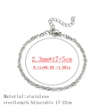 Silver stainless steel water wave chain bracelet 2.3mm width with 17-22cm adjustable length - Water Wave Chain Style / 2.3mm Wide (17+5cm) / Steel