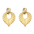 Exaggerated golden sunflower drop earrings with hammered texture and shell fan design - Fan Texture Shell Style (E850-GO)