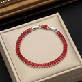 Elegant silver tennis bracelet with vibrant red rectangular cubic zirconia stones - White Gold Tone Red (With Extension)