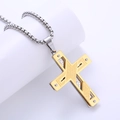 Collana con croce in acciaio inossidabile e incisione della preghiera Padre Nostro - Bicolore Oro (Con Catena)