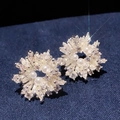 Macro shot of vintage floral stud earrings with silver metal, crystals and small pearls - 29# Silver White Round Flower Pearl Studs