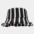 Striped navy and cream fisherman hat with fringed edges in a minimalist studio shot - M (56-58cm) / Black Rice Navy Striped