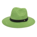 Classic bright green straw Panama hat with a black leather band and gold metal stud detail - M(56-58cm) / Fruit Green