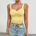 Haut débardeur Y2K jaune ajusté avec détail de nœud torsadé pour femme printemps été - S / Jaune