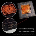 Vintage black faux leather jewelry box with gold embossed calligraphy, size 13x13x5.5cm - Premium Faux Leather Gift Box