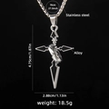 Silver stainless steel cross necklace with ring detail on a long box chain for men - Silver