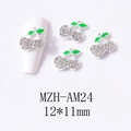 Detail of 12x11mm cherry nail charms with green enamel and clear rhinestones - Silver Base Large Clear Cherry (AM24)