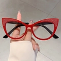 Sparkly red cat-eye glasses frame with black temples and glitter finish for women - Red Frame Black Arms with Red Glitter