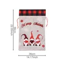 Linen Christmas gift sack with plaid edge and gnome print, size 56x36cm and 90g weight - Red & Black Plaid Edge
