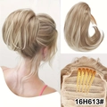 8 inch golden blonde wavy claw clip ponytail extension with comb attachment base - Golden Blonde Highlights