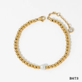 Elegant gold-plated beaded bracelet with a single white pearl and rhinestone pendant charm - Gold Bracelet(B673)