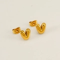 18K gold plated titanium steel bubble stud earrings featuring 3D letter V design - Letter V