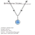 Silver stainless steel necklace with light blue March birthstone pendant - March Light Blue (Light Blue Rhinestone) / Silver