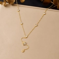 Detail of gold-plated Y-shaped lariat necklace with zircon evil eye and teardrop charm - Diamond Evil Eye with Water Drop Gem Style (N4115)