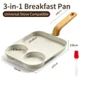 3-in-1 maifan stone non-stick breakfast pan with sections for eggs and steak - Universal Version + Oil Brush / Beige