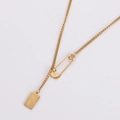 Minimalist 18k gold stainless steel paperclip and square love pendant necklace for women - Love Letter Safety Pin Pendant Style / Gold